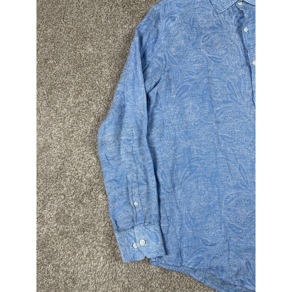 Tasso Elba Shirt Mens Medium Blue Paisley Linen Button Up‎ Long Sleeve Casual - Picture 4 of 8